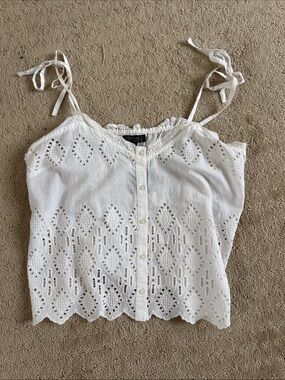 Topshop White Eyelet Button-Front Tie-Shoulder Camisole